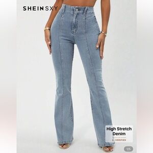 SHEIN Light Blue High-Rise Flare Jeans with Panel Seams